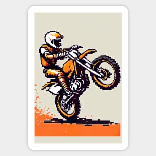 Dirt bike sweet wheelie - pixel art style orange and tan Sticker